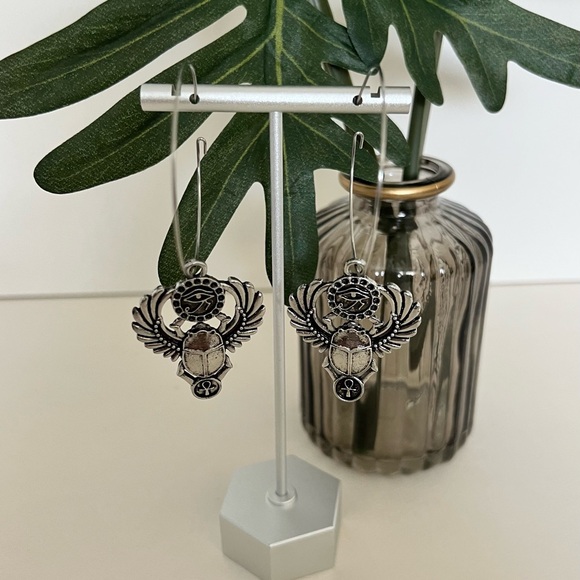 Ancient Egyptian Protection Earrings - Egyptian Wing Scarab Hoop Earrings - Picture 11 of 15